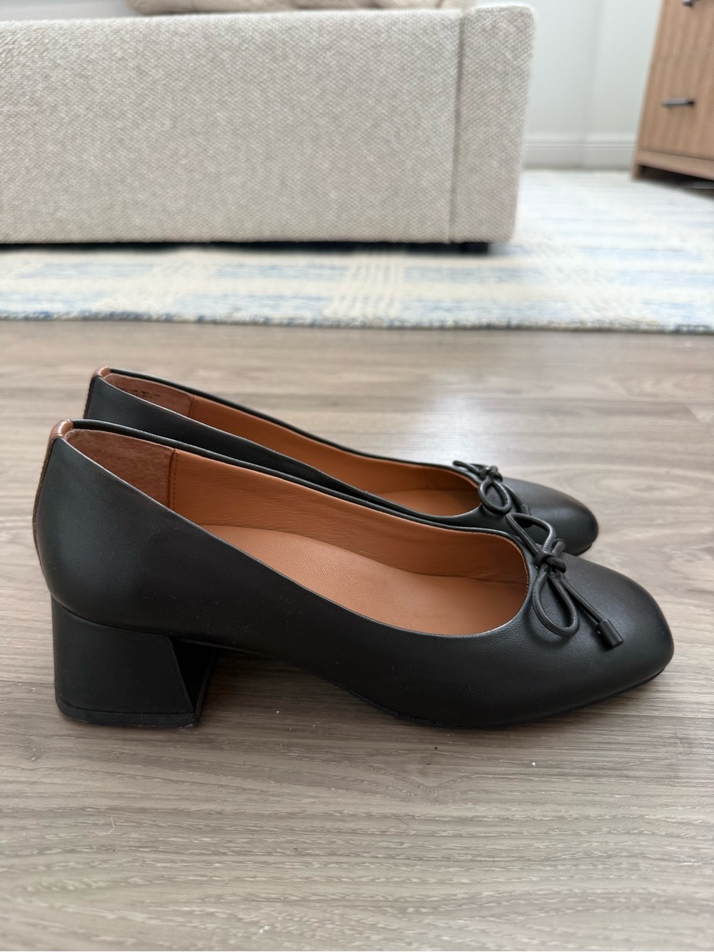 Kenneth Cole Black Low Block Heel Ballet Pump with Bow